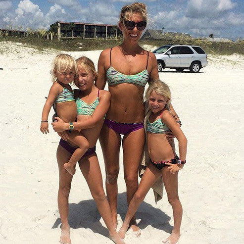 Matching Momma view of Our Savage MINI Bikinis for your lil' girls! These are the kids version (full coverage) of our most popular AMY bikini bottom. All are reversible and fully custom...and as always, proudly made right here in the USA! (St. Augustine Fl)